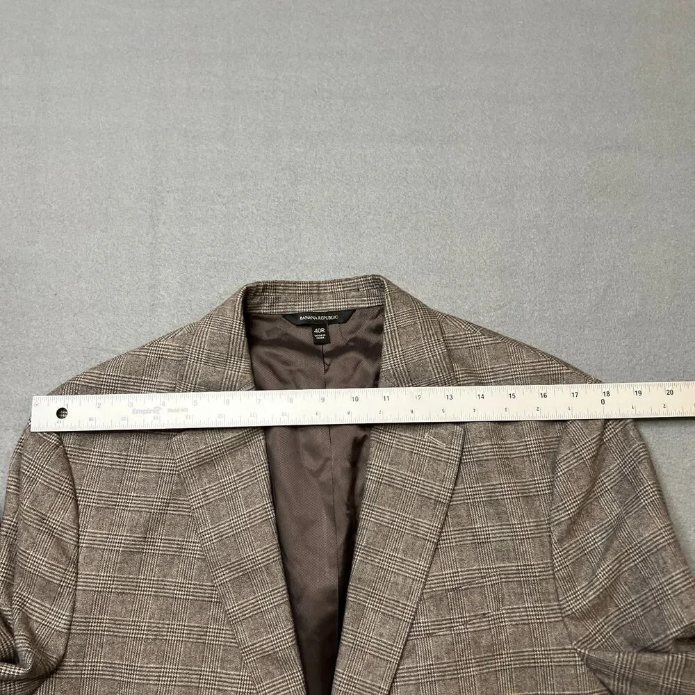 Banana Republic Blazer Jacket Men's 40R Gray Cotton Plaid Slim Fit Notch Lapel